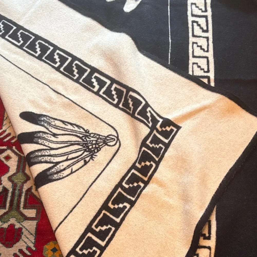 Vintage Black and White Navajo textiles Geometric wool Blanket made in the USA.